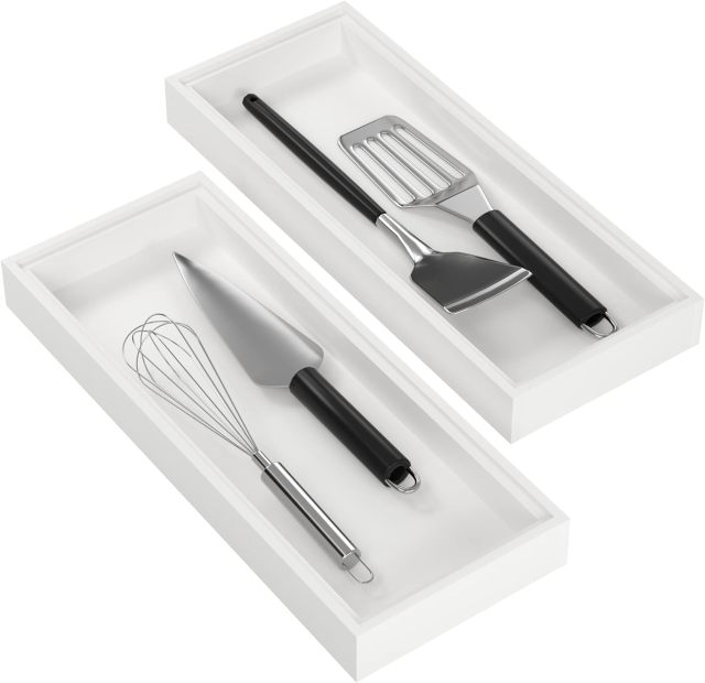 Kitchen Drawer Organizer - 2 Pack, Stackable Bamboo Drawer Organizers