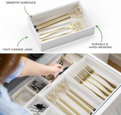 White Bamboo Drawer Organizer Kitchen Organization