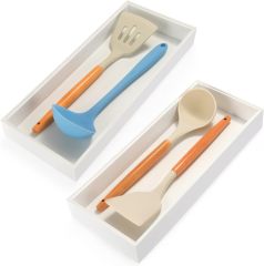 Kitchen Drawer Organizer - 2 Pack, Stackable Bamboo Drawer Organizers
