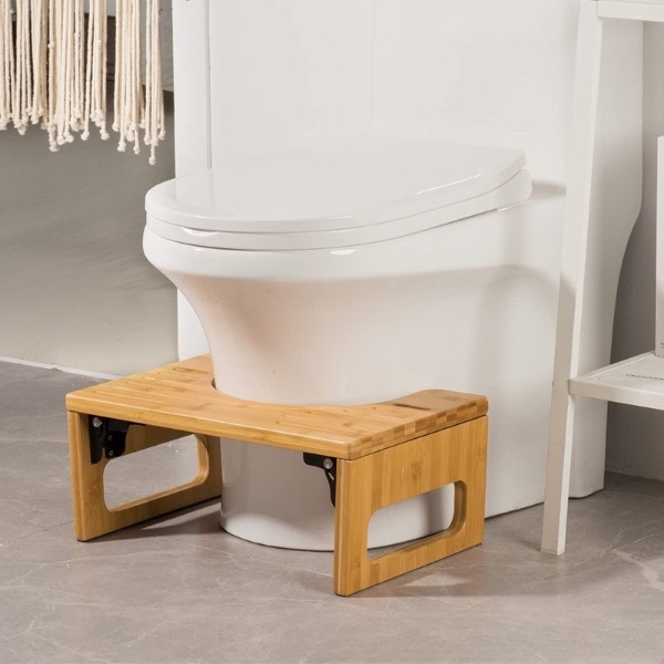 Bamboo 7 Inch Toilet Potty Stool Foldable Squat Stool Potty with Anti Slip Layer