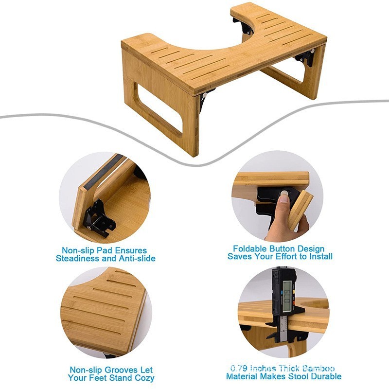 Bamboo 7 Inch Toilet Potty Stool Foldable Squat Stool Potty with Anti Slip Layer