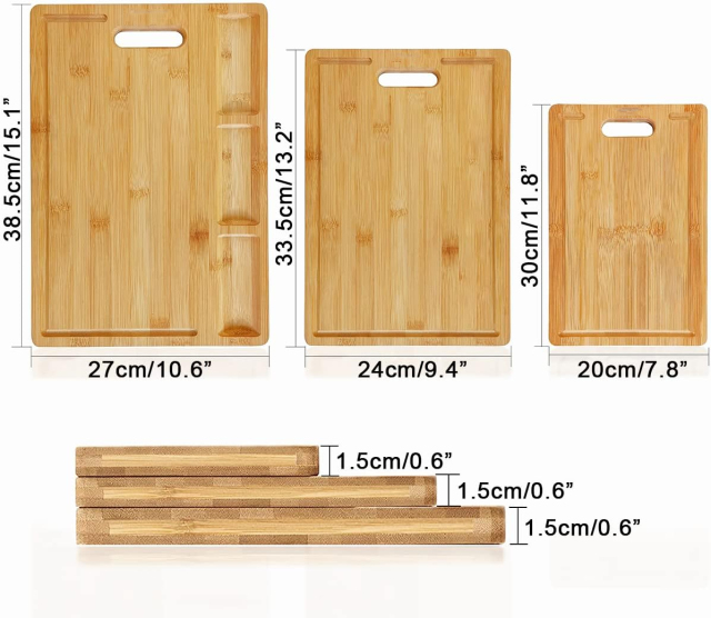 SquareBamboo | Large Bamboo Cutting Board Set for Kitchen – 3 Piece with Handles – Wholesale Supplier