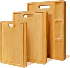 SquareBamboo | Large Bamboo Cutting Board Set for Kitchen – 3 Piece with Handles – Wholesale Supplier