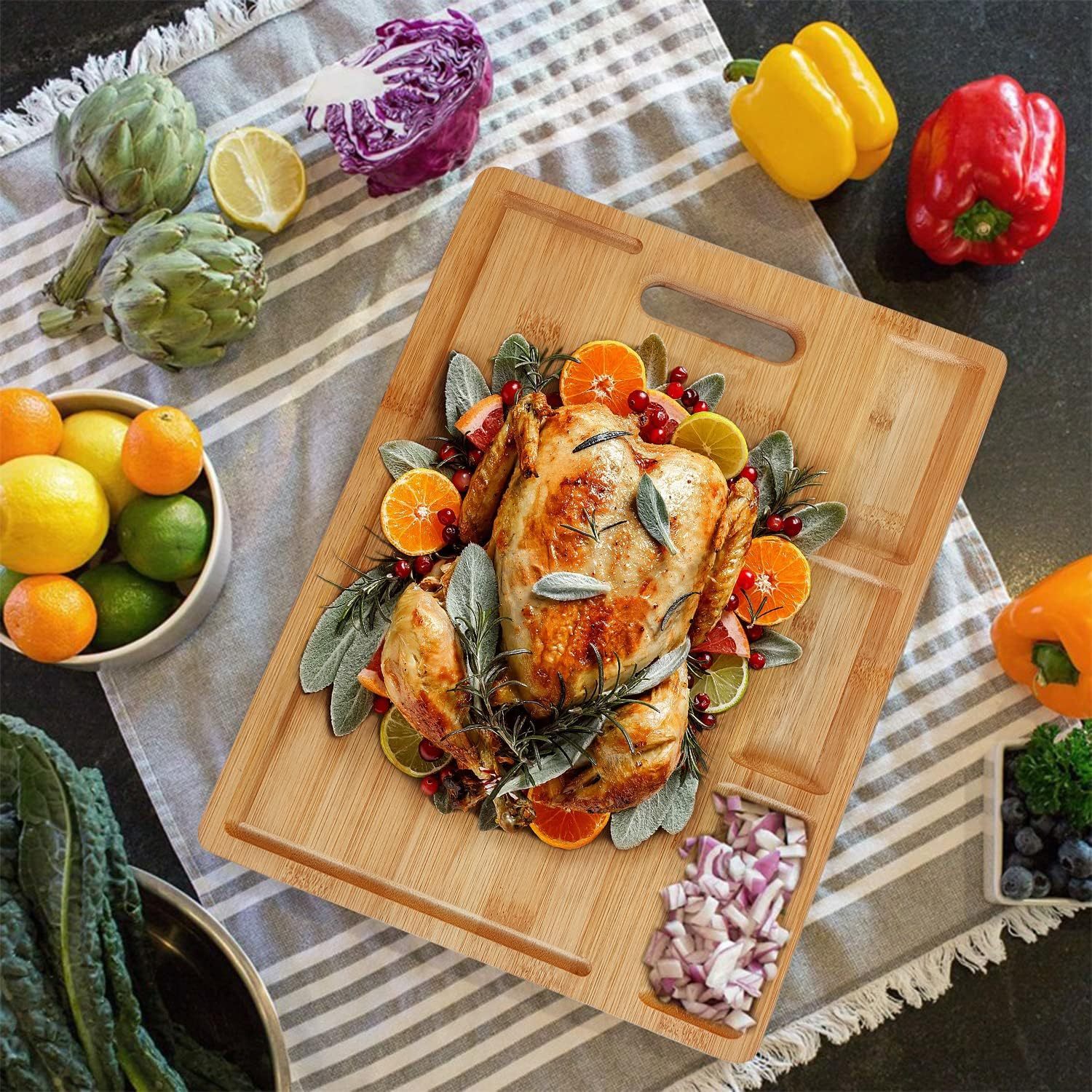 SquareBamboo | Large Bamboo Cutting Board Set for Kitchen – 3 Piece with Handles – Wholesale Supplier