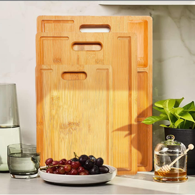 SquareBamboo | Large Bamboo Cutting Board Set for Kitchen – 3 Piece with Handles – Wholesale Supplier