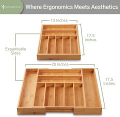 Expandable Large Premium Bamboo Silverware Organizer Kitchen Drawer & Utensil Organizer