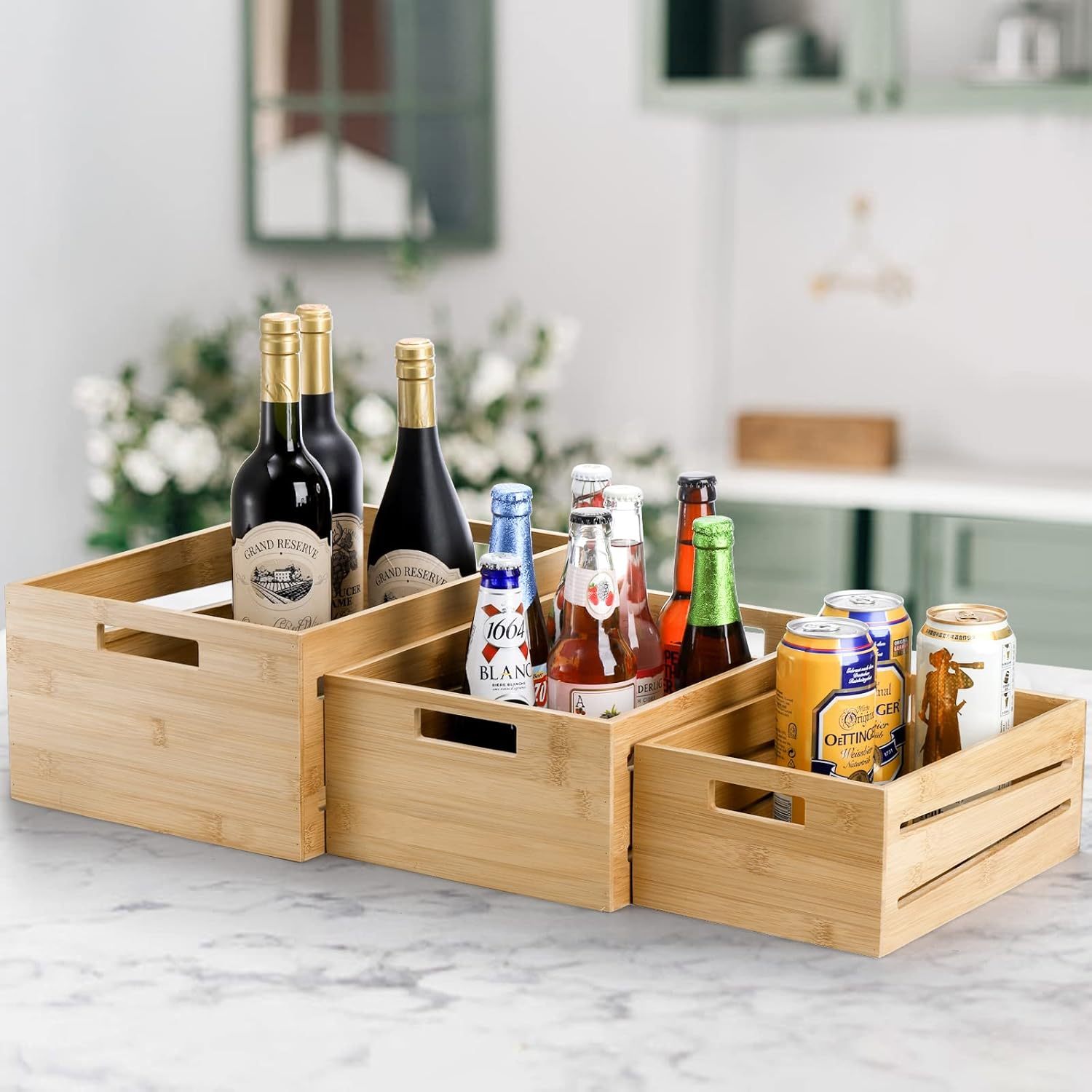 3 Pack Storage Organizer Box Bamboo Storage Crates