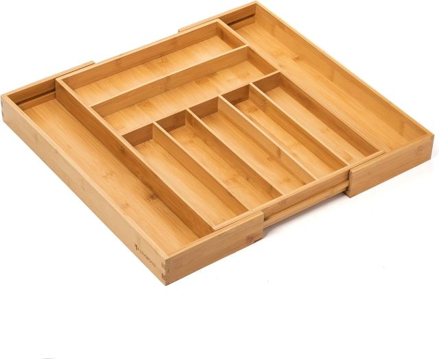 Expandable Large Premium Bamboo Silverware Organizer Kitchen Drawer & Utensil Organizer