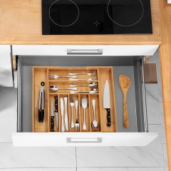Expandable Large Premium Bamboo Silverware Organizer Kitchen Drawer & Utensil Organizer