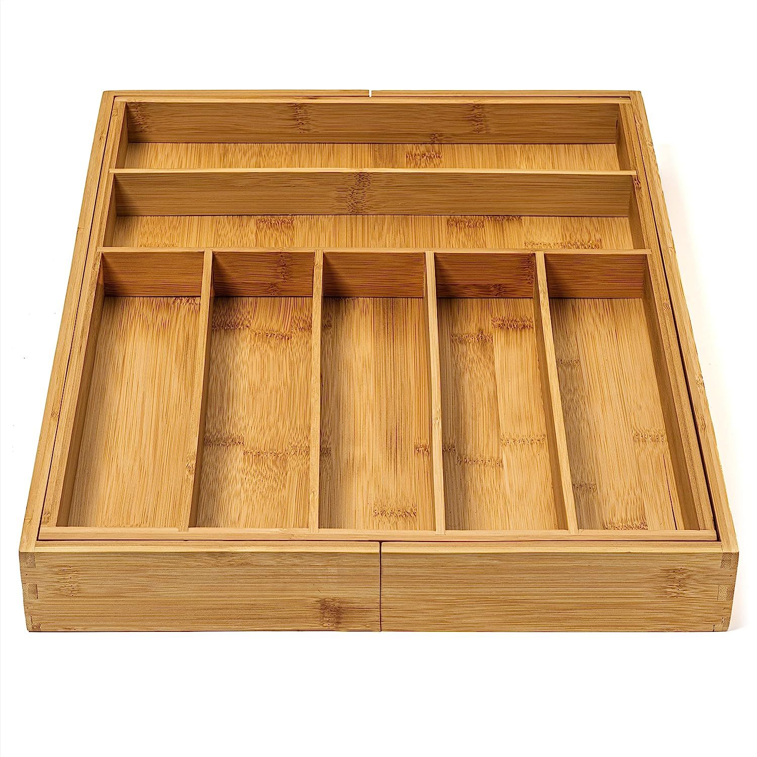 Expandable Large Premium Bamboo Silverware Organizer Kitchen Drawer & Utensil Organizer