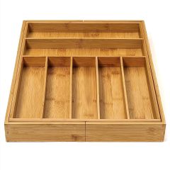 Expandable Large Premium Bamboo Silverware Organizer Kitchen Drawer & Utensil Organizer