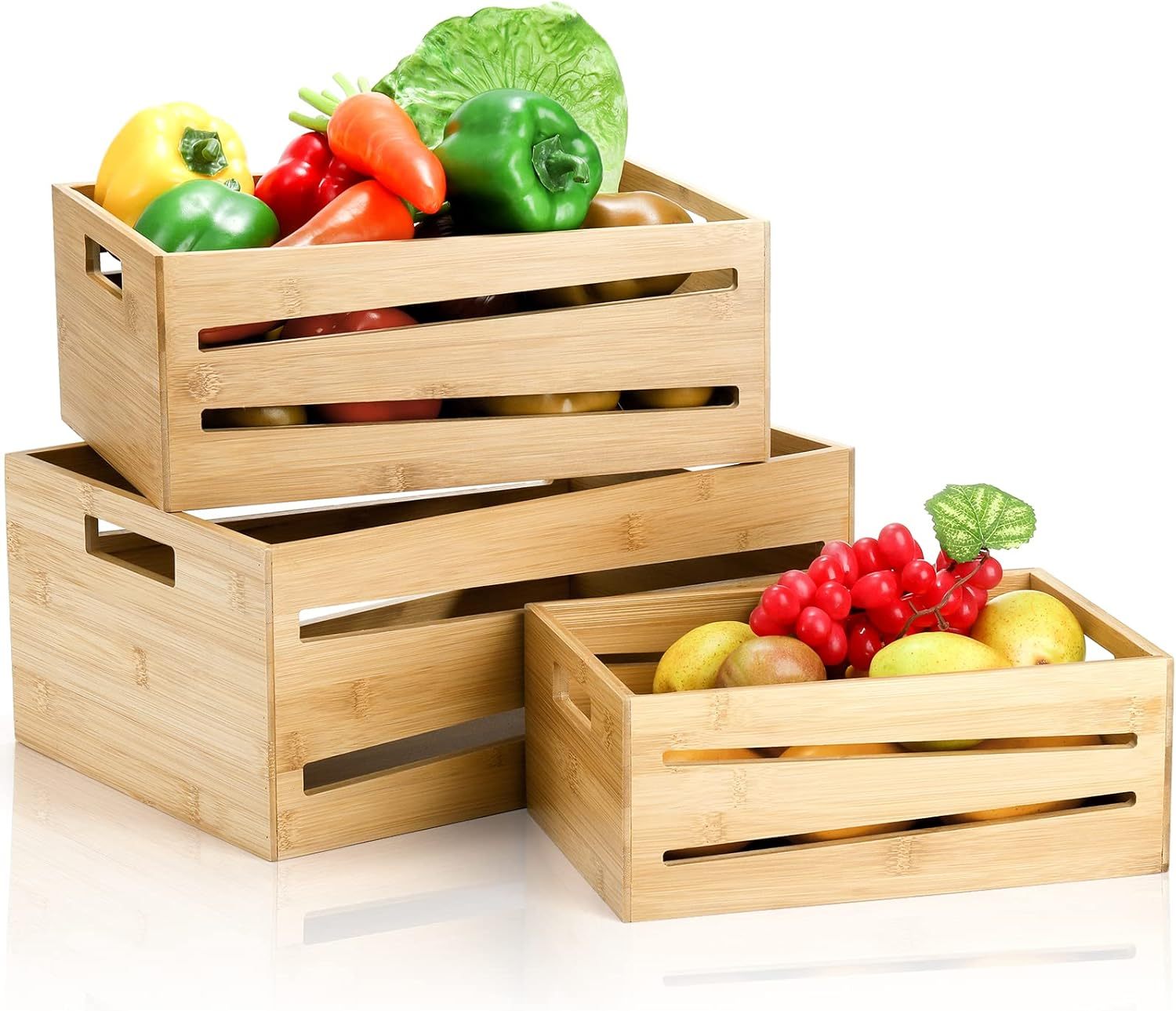 3 Pack Storage Organizer Box Bamboo Storage Crates
