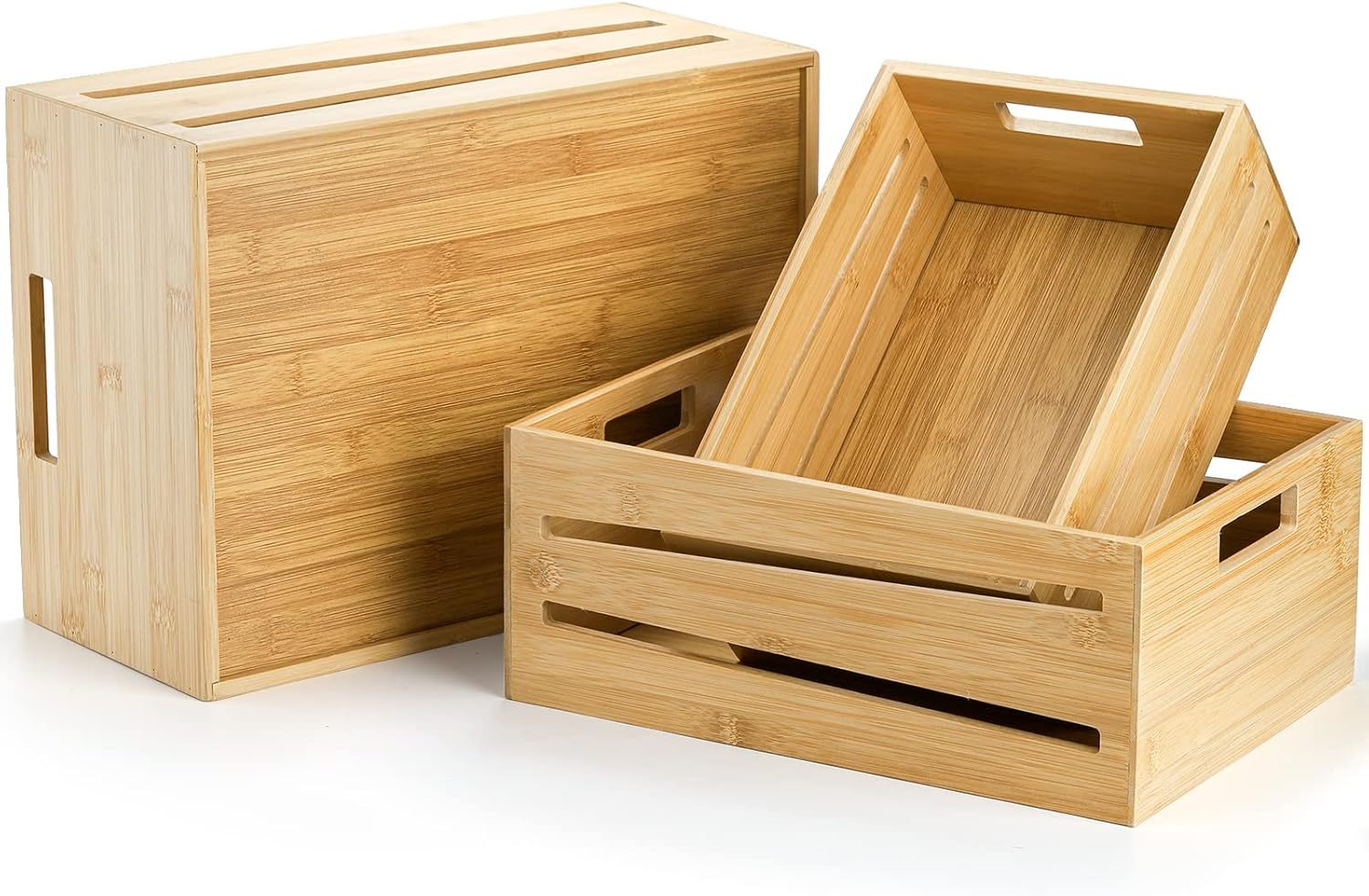 3 Pack Storage Organizer Box Bamboo Storage Crates