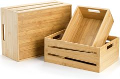 3 Pack Storage Organizer Box Bamboo Storage Crates