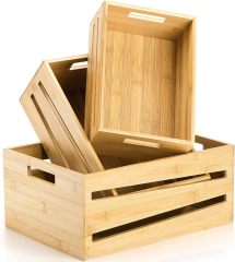 3 Pack Storage Organizer Box Bamboo Storage Crates