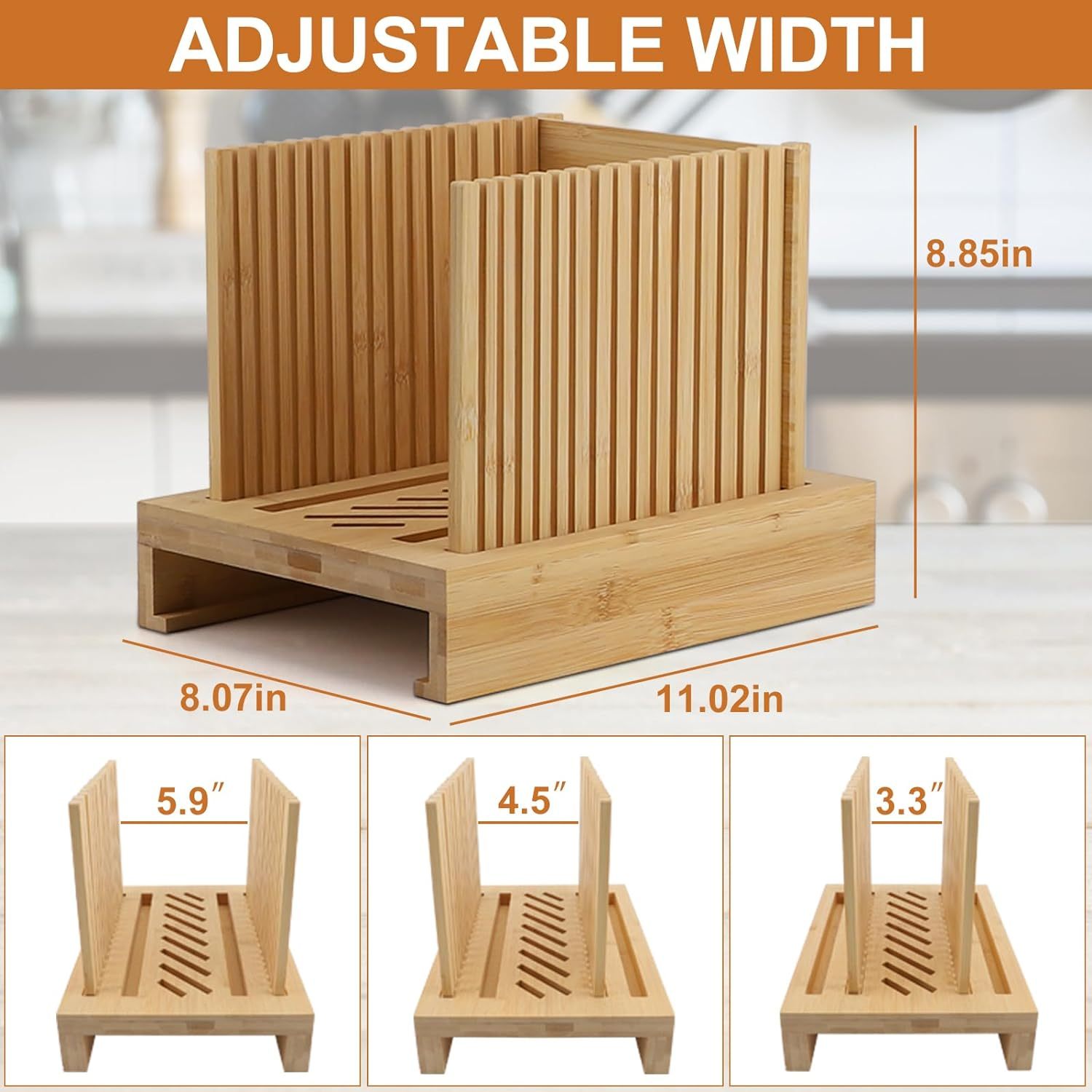 Bamboo Bread Slicer with Adjustable Width Bread Slicing Guides