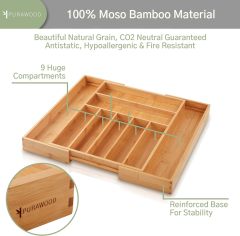 Expandable Large Premium Bamboo Silverware Organizer Kitchen Drawer & Utensil Organizer