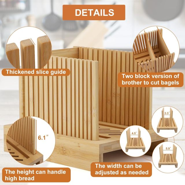 Bamboo Bread Slicer with Adjustable Width Bread Slicing Guides