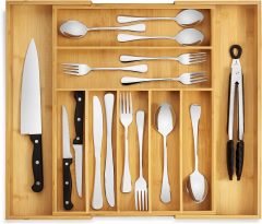 Expandable Large Premium Bamboo Silverware Organizer Kitchen Drawer & Utensil Organizer
