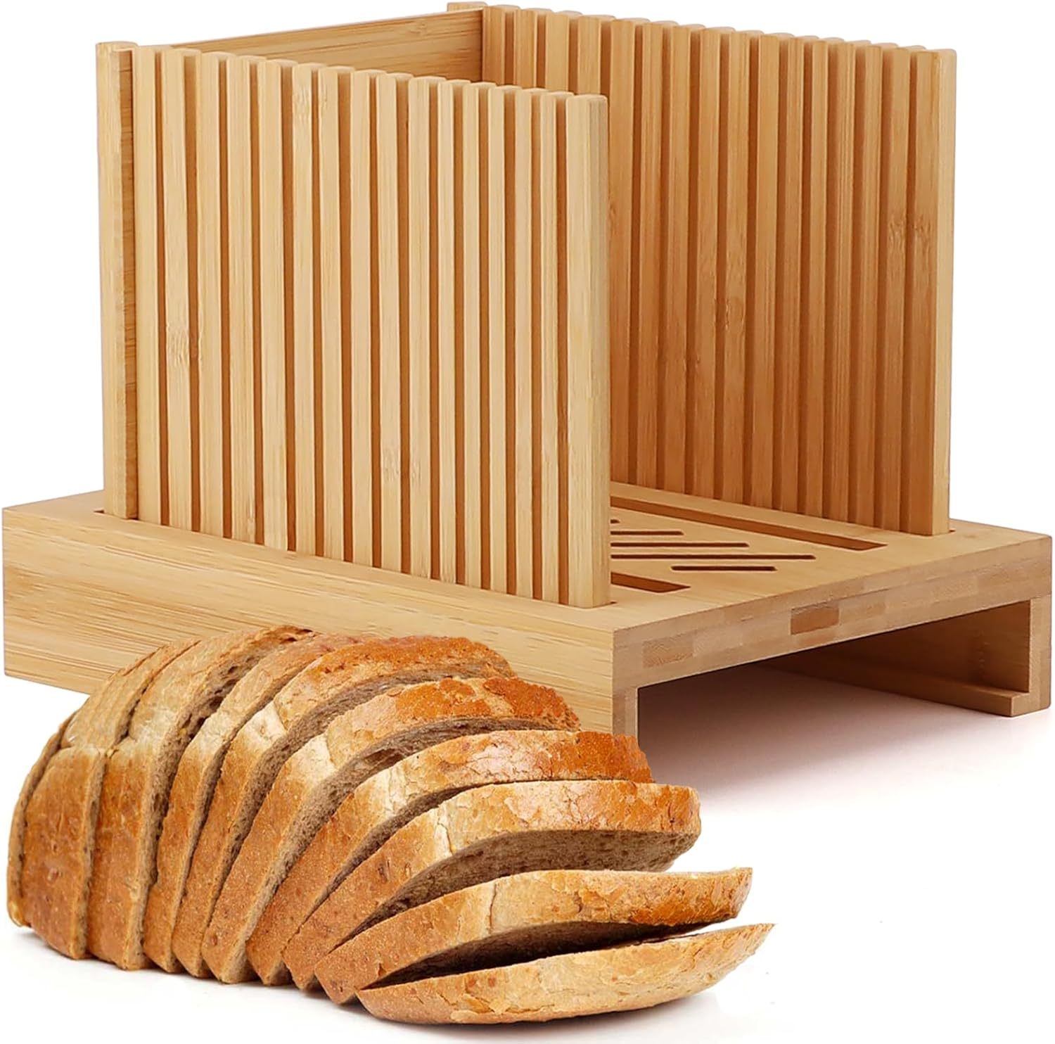 Bamboo Bread Slicer with Adjustable Width Bread Slicing Guides