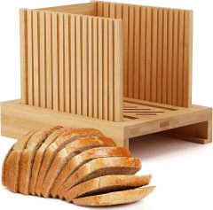 Bamboo Bread Slicer with Adjustable Width Bread Slicing Guides