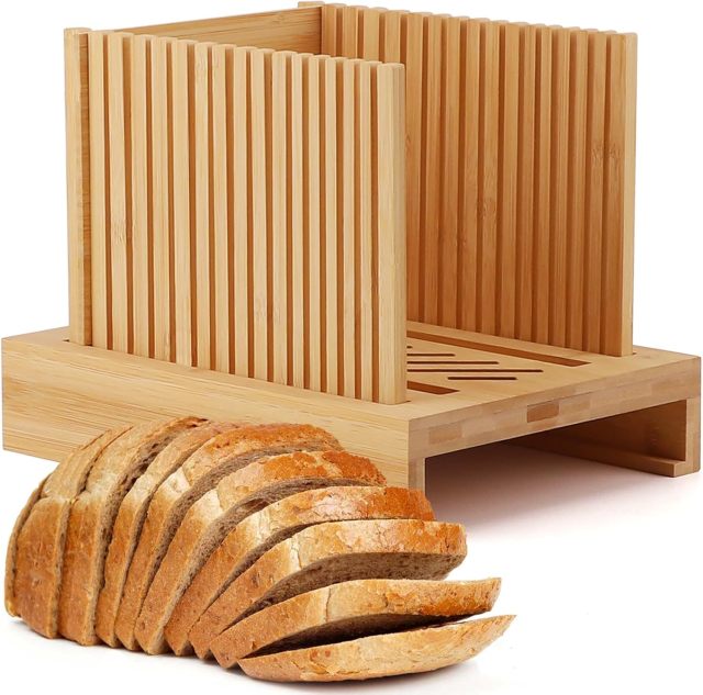 Bamboo Bread Slicer with Adjustable Width Bread Slicing Guides
