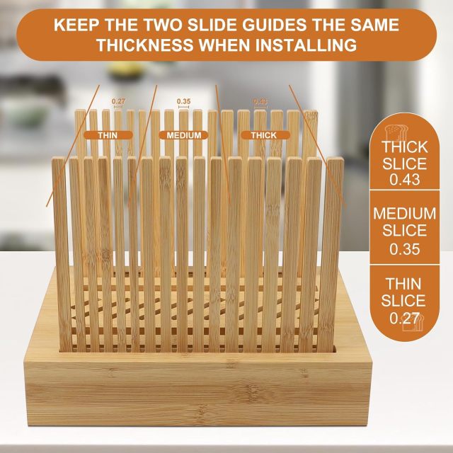 Bamboo Bread Slicer with Adjustable Width Bread Slicing Guides
