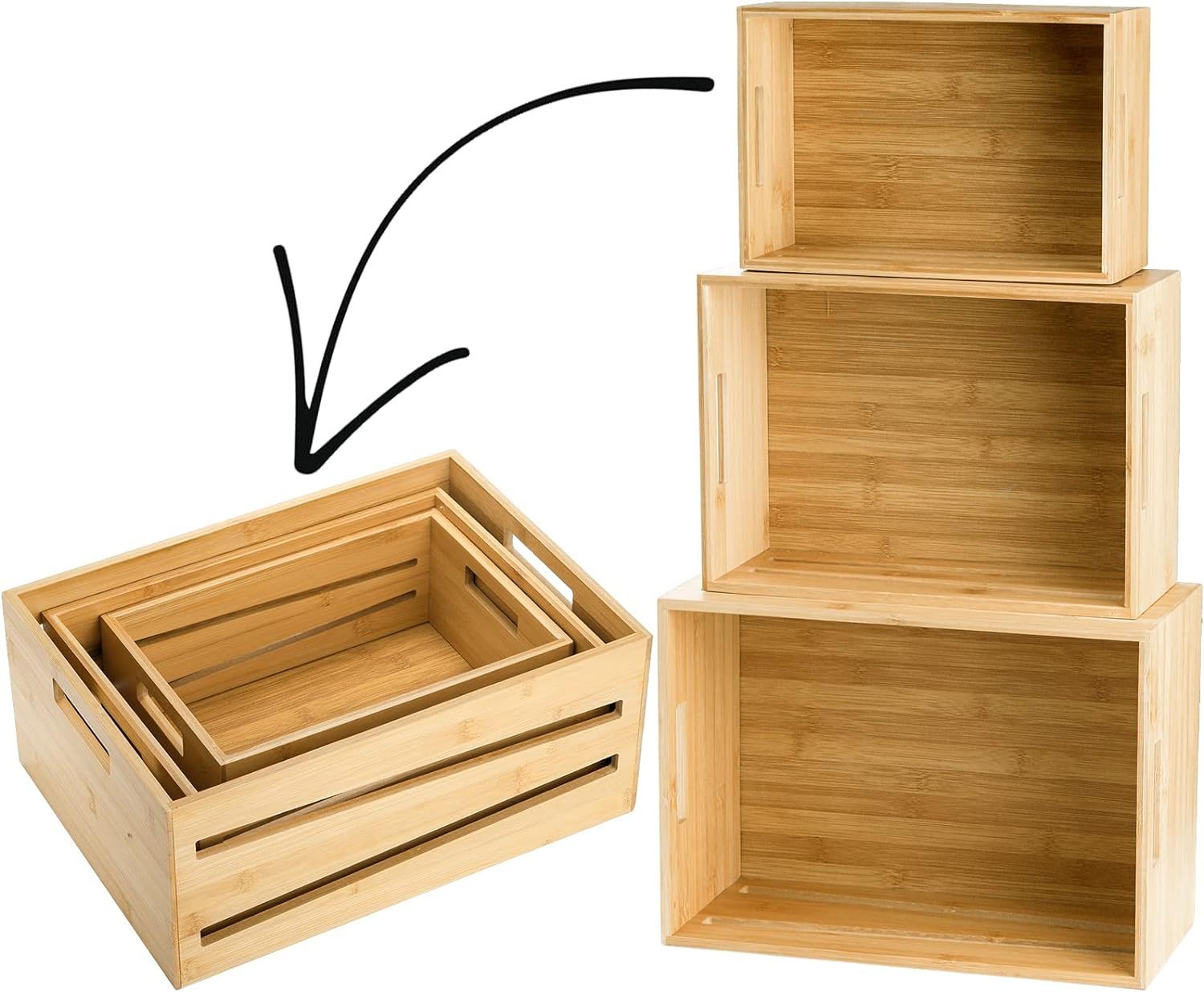 3 Pack Storage Organizer Box Bamboo Storage Crates