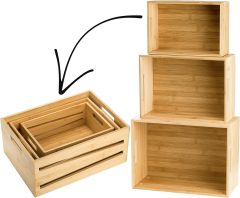 3 Pack Storage Organizer Box Bamboo Storage Crates