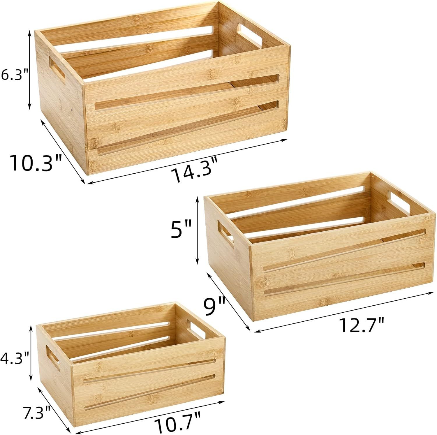 3 Pack Storage Organizer Box Bamboo Storage Crates