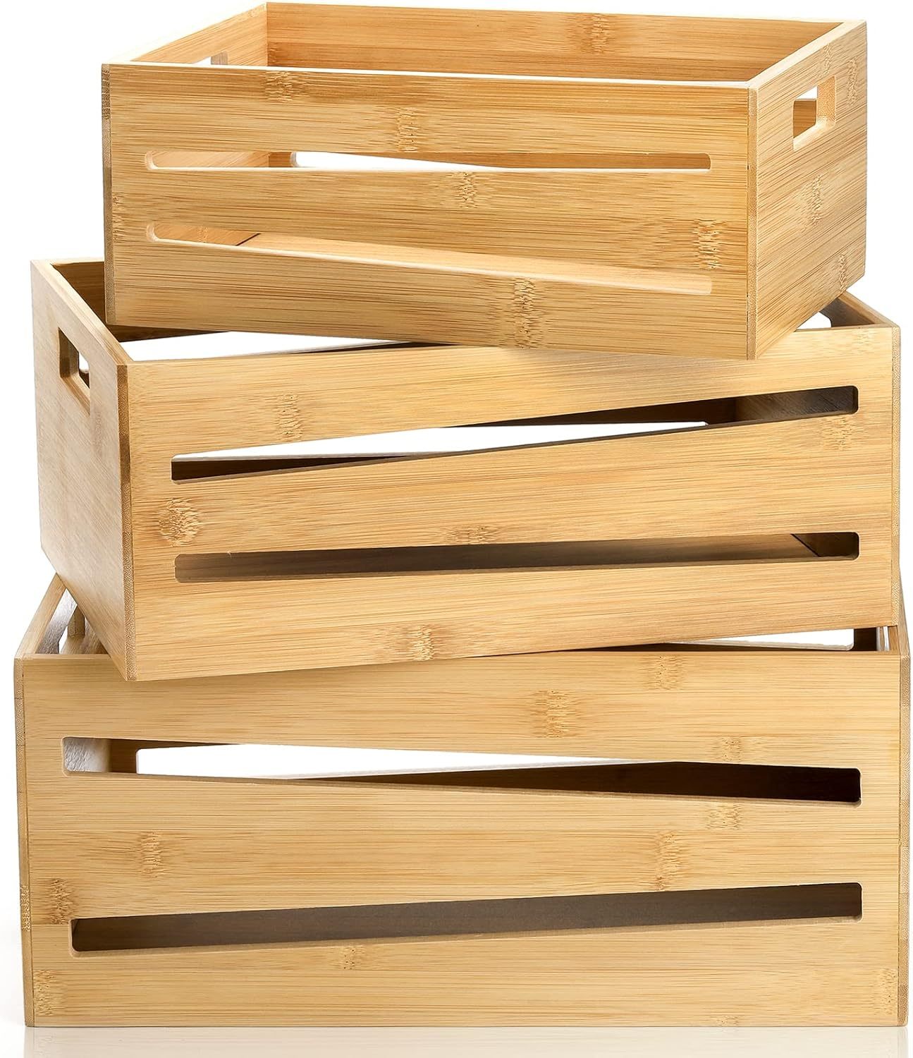 3 Pack Storage Organizer Box Bamboo Storage Crates