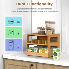 Canned Holder Dispenser Shelf Rolling Can Organizer Rack Stackable Double-Layer Bamboo Can Organizers and Storage
