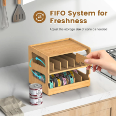 Canned Holder Dispenser Shelf Rolling Can Organizer Rack Stackable Double-Layer Bamboo Can Organizers and Storage