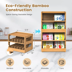 Canned Holder Dispenser Shelf Rolling Can Organizer Rack Stackable Double-Layer Bamboo Can Organizers and Storage