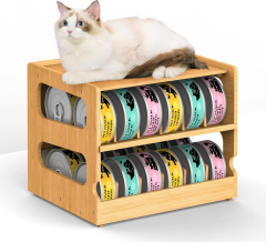 Canned Holder Dispenser Shelf Rolling Can Organizer Rack Stackable Double-Layer Bamboo Can Organizers and Storage