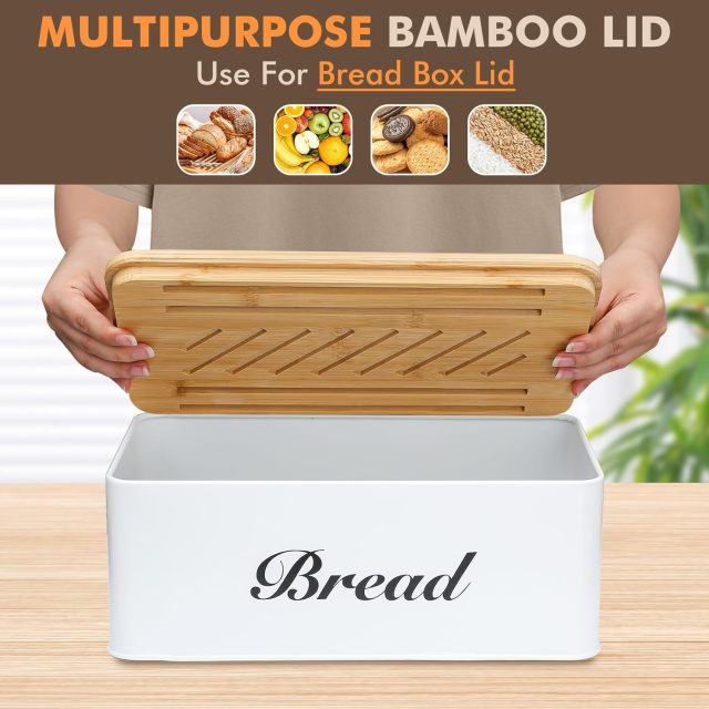Bread Slicer for Homemade Bread with Box, White Bread Storage for Kitchen Countertop with 3 in 1 Bamboo Lid