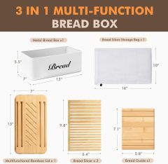 Bread Slicer for Homemade Bread with Box, White Bread Storage for Kitchen Countertop with 3 in 1 Bamboo Lid