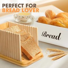 Bread Slicer for Homemade Bread with Box, White Bread Storage for Kitchen Countertop with 3 in 1 Bamboo Lid