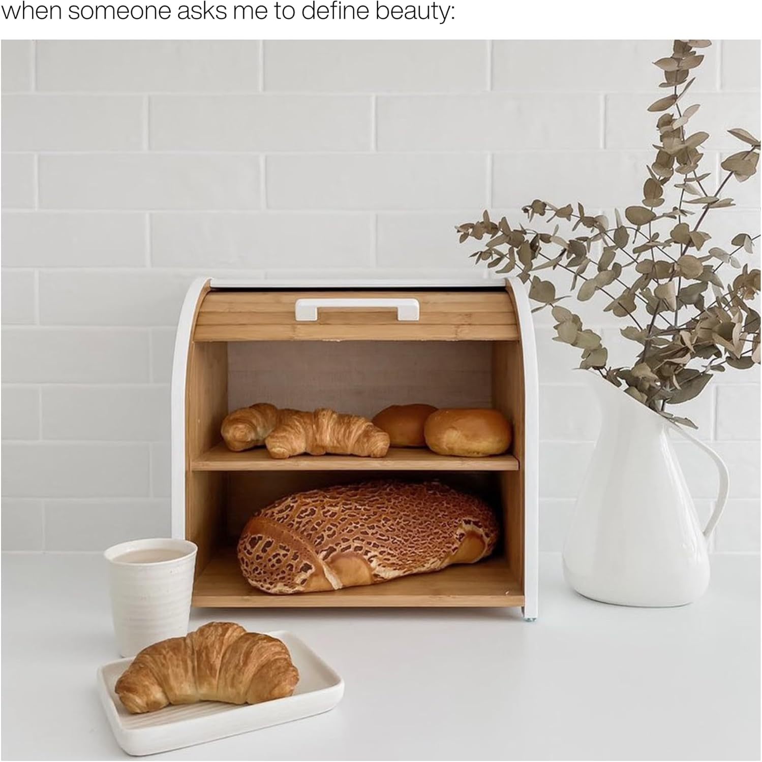 Bamboo Double Layer Bread Box for Kitchen Countertop, Roll Top Bread Box Wood, Extra Large for Kitchen Storage, Modern Bread Bin Wooden