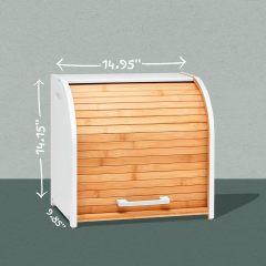Bamboo Double Layer Bread Box for Kitchen Countertop, Roll Top Bread Box Wood, Extra Large for Kitchen Storage, Modern Bread Bin Wooden
