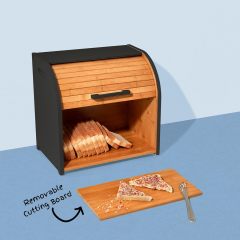 Bamboo Double Layer Bread Box for Kitchen Countertop, Roll Top Bread Box Wood, Extra Large for Kitchen Storage, Modern Bread Bin Wooden
