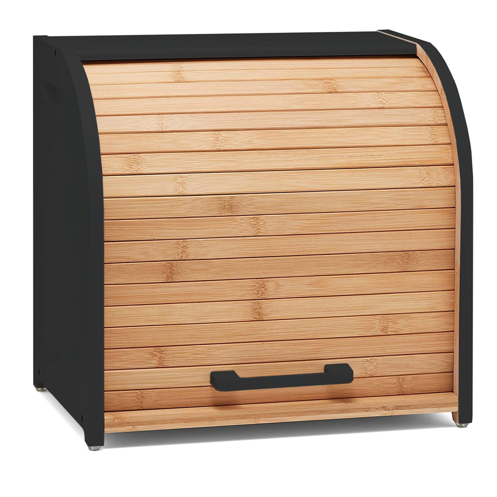 Bamboo Double Layer Bread Box for Kitchen Countertop, Roll Top Bread Box Wood, Extra Large for Kitchen Storage, Modern Bread Bin Wooden