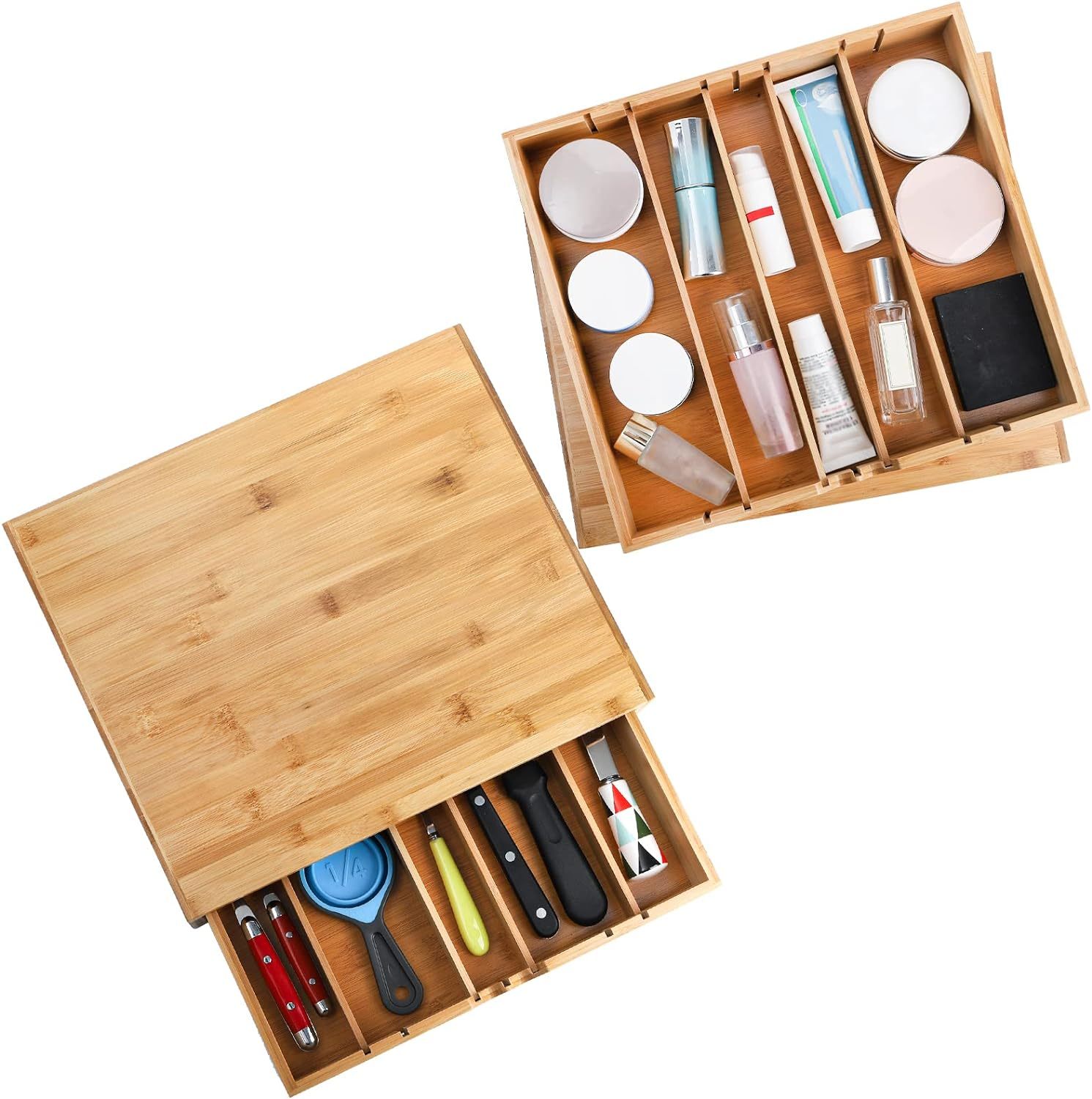 Bamboo Coffee Pod Drawer Tea Bag Storage Organizer with 5 Adjustable Compartment