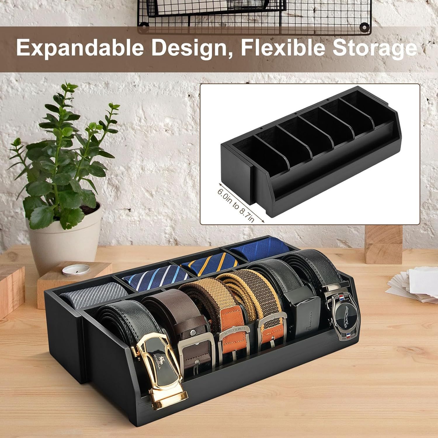 Bamboo Belt Organizer Box 10 Compartment Belt & Tie Storage
