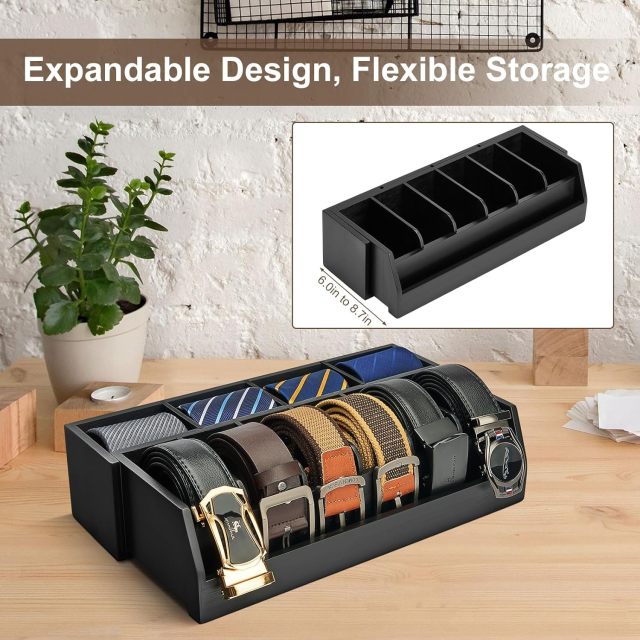 Bamboo Belt Organizer Box 10 Compartment Belt & Tie Storage