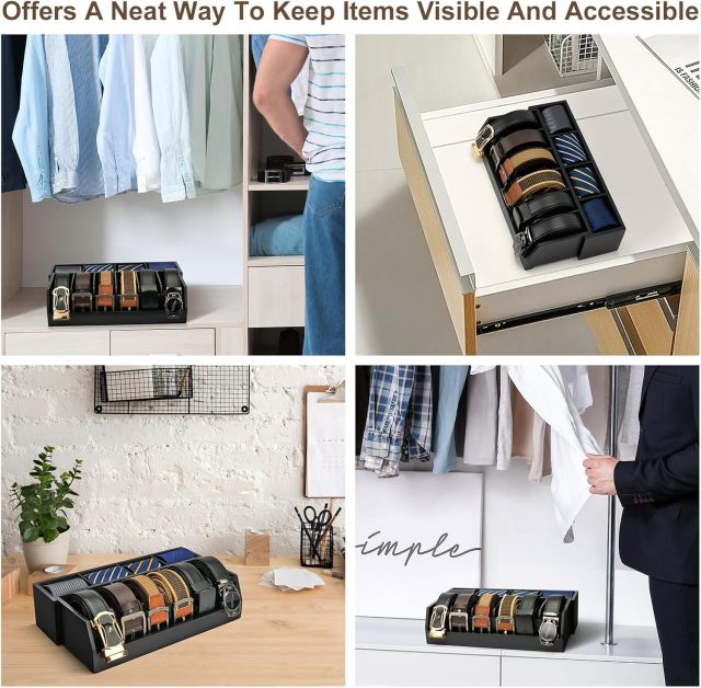 Bamboo Belt Organizer Box 10 Compartment Belt & Tie Storage