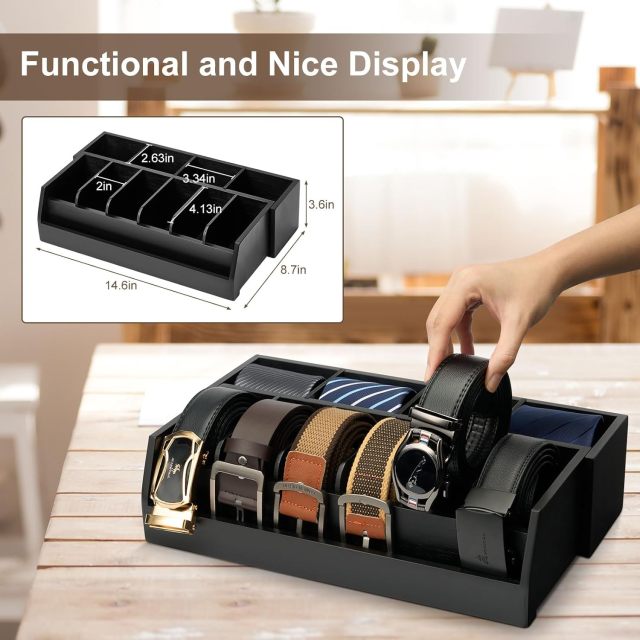 Bamboo Belt Organizer Box 10 Compartment Belt & Tie Storage