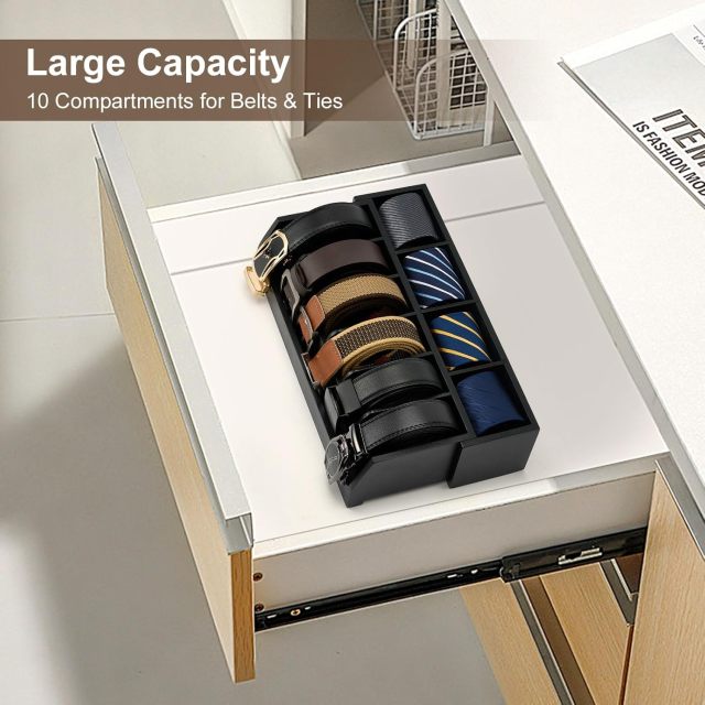 Bamboo Belt Organizer Box 10 Compartment Belt & Tie Storage