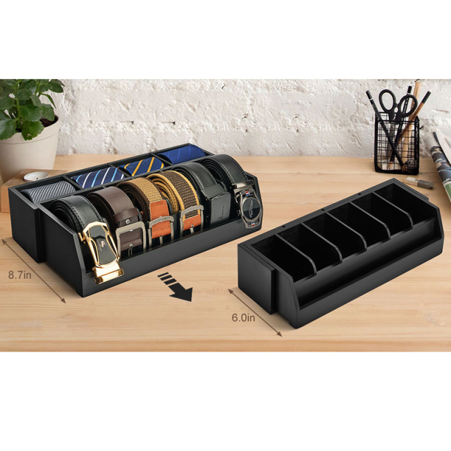 Bamboo Belt Organizer Box 10 Compartment Belt & Tie Storage