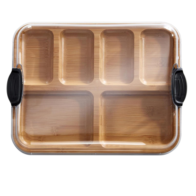 Bamboo Charcuterie Board with Locking Lid Cheese Board with Black Handles